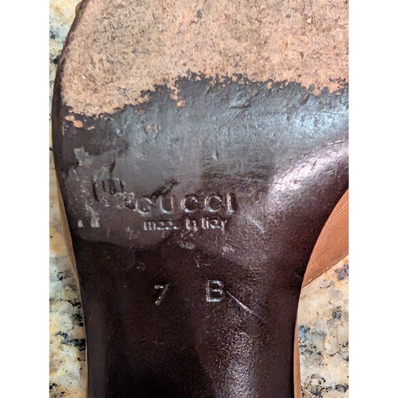 Gucci Vintage Tom Ford Era Brown Leather Black Horsebit Kitten Heel Mule Sz 7 B - Picture 7 of 8